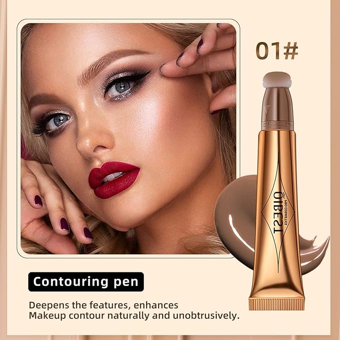 Contour Beauty Wand, Liquid Face Concealer Contouring with Cushion Applicator, Natural Matte Finish, Lightweight Blendable Cream Bronzer Stick Makeup, Cruelty-free（Contour）-VivaGrace Women