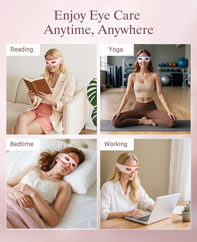 Red Light Therapy for Eyes, Wireless Under-Eye Red Light Therapy Mask with Timing Function, 3 Modes with Near-Infrared, Rechargeable Mask for Home Skincare-VivaGrace Women