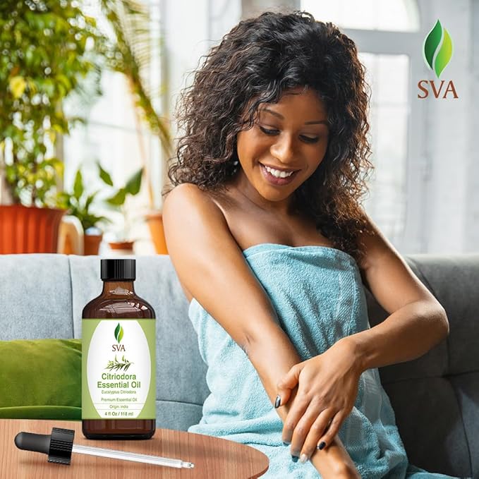 SVA Lemon Eucalyptus Essential Oil – 4 Fl Oz – 100% Natural Citriodora Oil - for Diffuser, Hair Care, Face, Skin Care, Aromatherapy, Scalp and Body Massage, Soap and Candle Making – with Dropper-VivaGrace Women