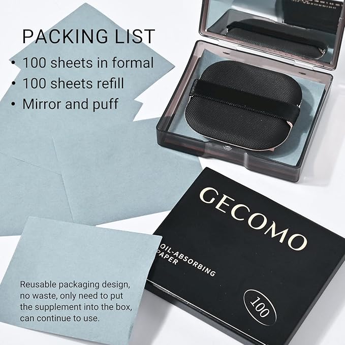KYDA 200 Sheets Bamboo Charcoal Oil Blotting Paper with Mirror and Puff, Refills Included, Face Oil Absorbing Sheets, Makeup Friendly Oil Control Paper, Travel Size Oil Control Film-VivaGrace Women