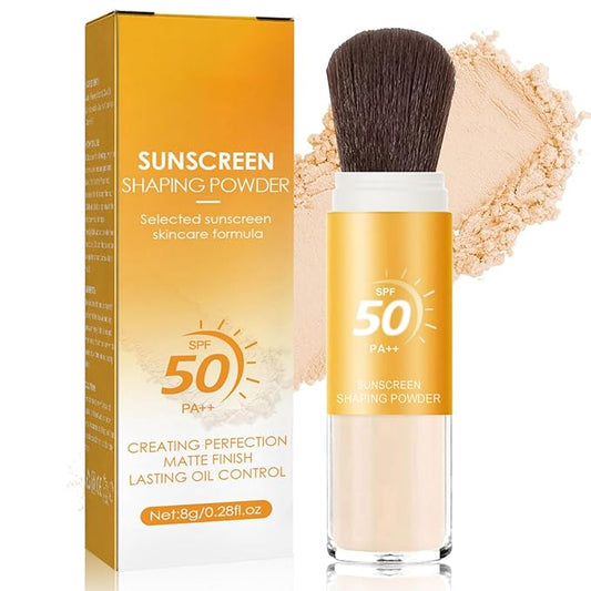 Mineral Sunscreen Setting Powder, SPF 50++ Mineral Setting Powder Sunscreen for Face with Soft Brush Powder Sunscreen for Scalp Matte Face Powder (1PC, 1.02 * 1.02 * 4.29)-VivaGrace Women