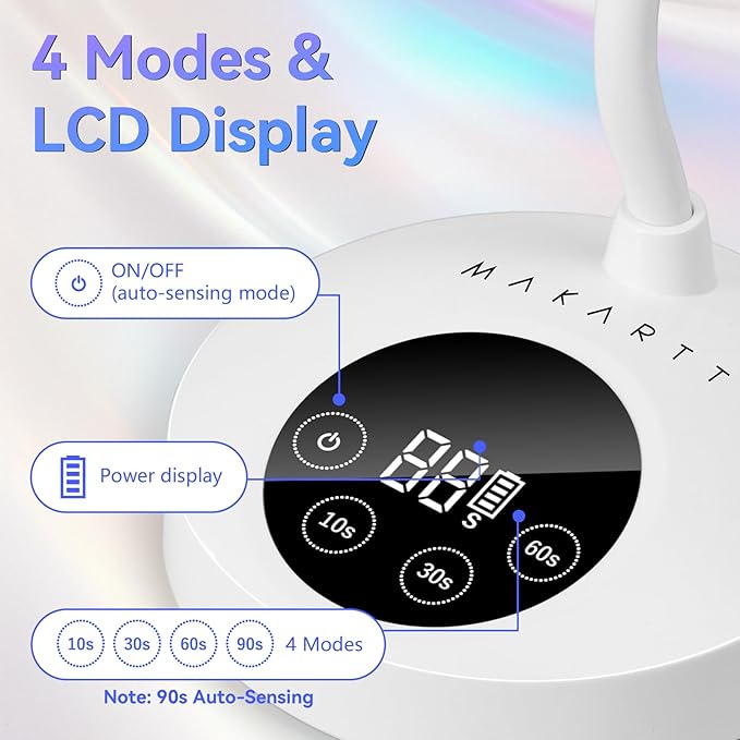 Makartt UV Nail Lamp: Mini UV Light for Gel Nails Polish Luminoza 30W Rechargeable LED Nail Light Nail Dryer with 4 Timers & Auto Sensor, Fast Curing Goosenecks Lamp for Home DIY Manicure-VivaGrace Women