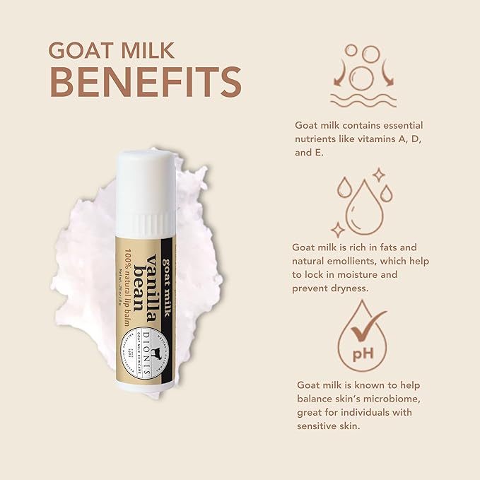 Dionis Goat Milk Skincare Vanilla Bean Holiday Lip Balm Gift Set - Beeswax, Shea Butter & Coconut Oil Lip Care Products Made in The USA - Cruelty Free Lip Moisturizer For Chapped Lips, 0.28oz 3 Pack-VivaGrace Women