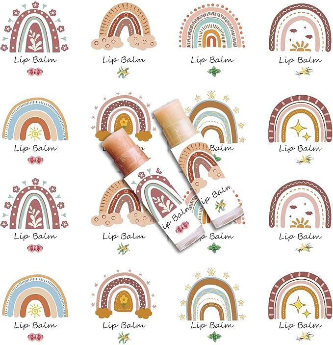 CRASPIRE 80Pcs 8 Styles Lip Balm Sticker Rainbow Self-Adhesive Homemade Lip Balm Labels Vintage Square DIY Label Stickers for Lip Balm Containers Cosmetics Lipsticks-VivaGrace Women