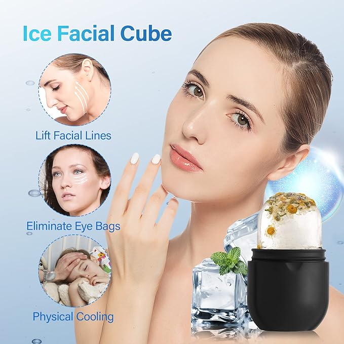 Ice Roller for Face Eye, Ice Roller Mold Face Skin Care Kit for Brighten Skin and Enhance Your Natural Glow Remove Fine Lines Shrink Pores Reduce Acne and Lubricate the Skin (Black)-VivaGrace Women