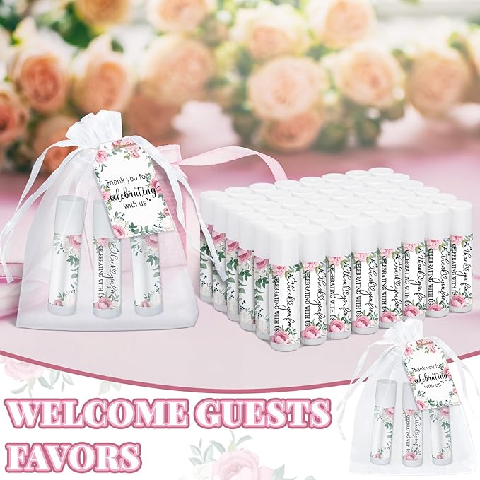 Dunzy 50 Pack Bridal Shower Favors Gifts Bulk Lip Balms Peony Wedding Favors Bachelorette Baby Shower Favor Prizes Souvenirs Thank You Appreciation Gifts for Guests Women Coworker Staff-VivaGrace Women