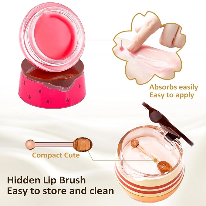 DMSKY 6 PCS Bee Lip Balm Honey Pot, Propolis Lip Mask Overnight, Moisturizing Hydrating Lip Sleeping Mask Prevention Dry and Cracked, Reduce Lip Lines-VivaGrace Women