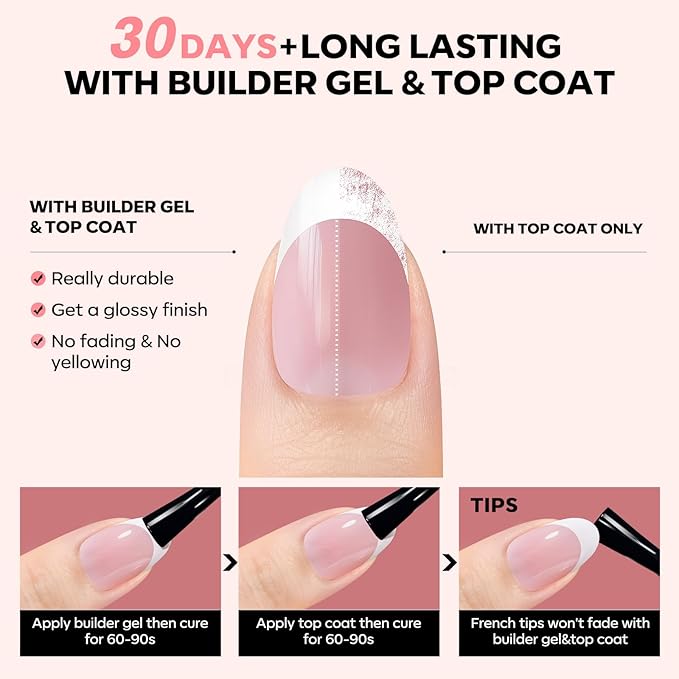 Modelones Gel Nail Kit, Press On Nails Kit with LED Light, 150 PCS Short Pink Almond, 15 Sizes French Tip Press on Nails, NailBoxie Pre-Colored Nail Tips for Easy DIY Nail Art-VivaGrace Women