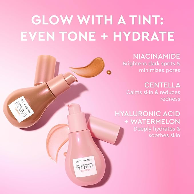 Glow Recipe Hue Drops Tinted Face Serum - Illuminating Glow Drops to Brighten & Hydrate - Skincare Makeup Primer & Liquid Highlighter to Blur Pores for a Radiant, Even Skin Tone - Rosy Glow (40ml)-VivaGrace Women