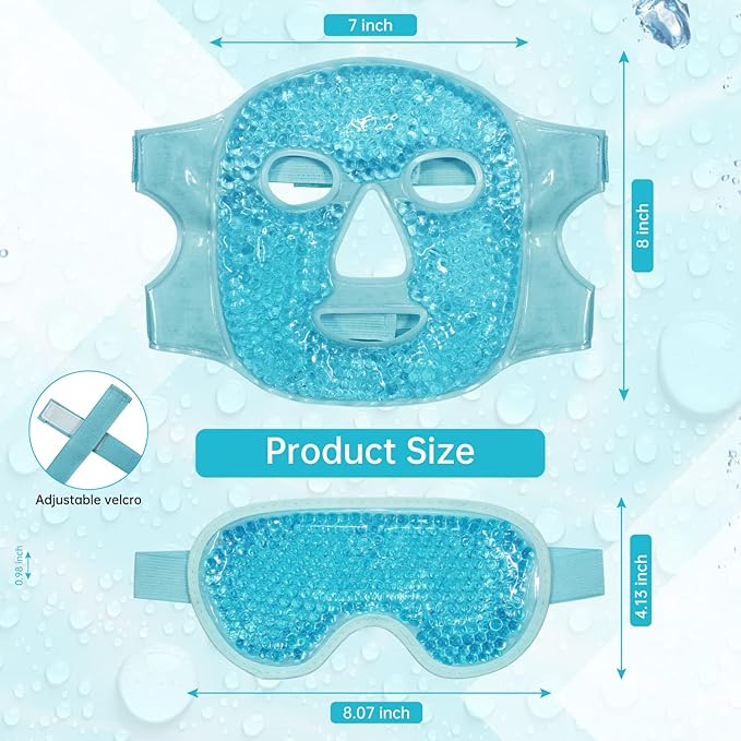 Ice Face Mask Reusable and Cold Gel Eye Mask for Puffiness/Dark Circles/Eye Bags/Dry Eyes/Headaches/Migraines/Stress Relief, Ice Pack for Eyes & Face (Blue)-VivaGrace Women