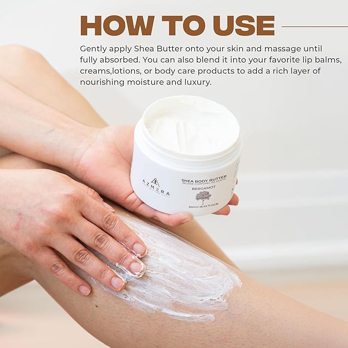 AZMERA Handcrafted Whipped Shea Body Butter – Luxurious Moisturizer for Dry, Sensitive Skin with Bergamot, Argan Oil & Vitamin E – Vegan, Non-Greasy Skincare – 8.82 oz-VivaGrace Women