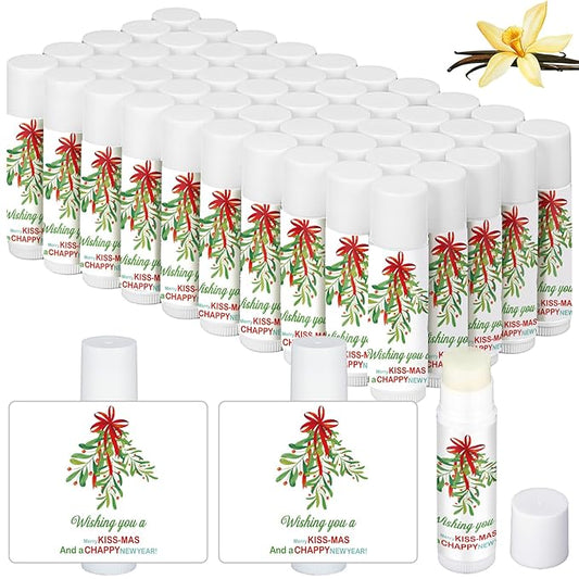 50 Pcs Christmas Lip Balms Mistletoe Gifts Bulk Christmas Vanilla Flavors Lip Balms Lips Moisturizer for Christmas Stocking Stuffers Xmas Party Supplies Favors-VivaGrace Women