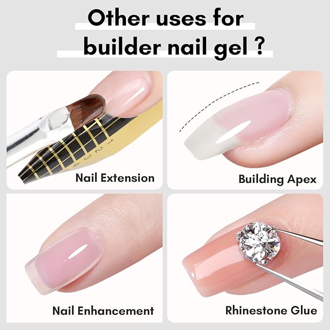 Makartt 3Pcs Builder Nail Gel with Top and Base Coat, Clear Gel Builder Kit for Nails Apex Building Thickening Strengthener Extension Rhinestone in a Bottle, UV Light Lamp Required-VivaGrace Women