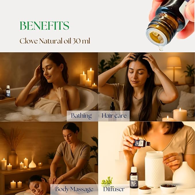 Roots & Above Clove Essential Oil 1.01 oz/30ml Pure Natural Cold-Pressed Oils for Skin, Hair, Massage, Diffusers, Humidifiers, DIY Beauty, Home Candle Making & Self-Care-VivaGrace Women