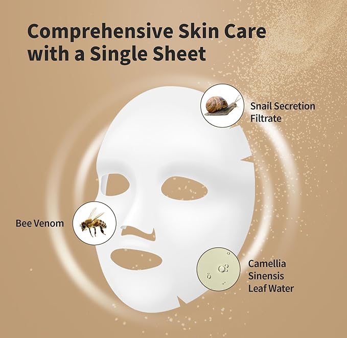 BENTON Snail Bee High Content Mask Pack (20g / 10 Sheets) - Snail Mucin Face Mask With Bee Venom | Korean Skin Care Face Mask Sheets For Moisturizing, Soothing and Nourishing-VivaGrace Women