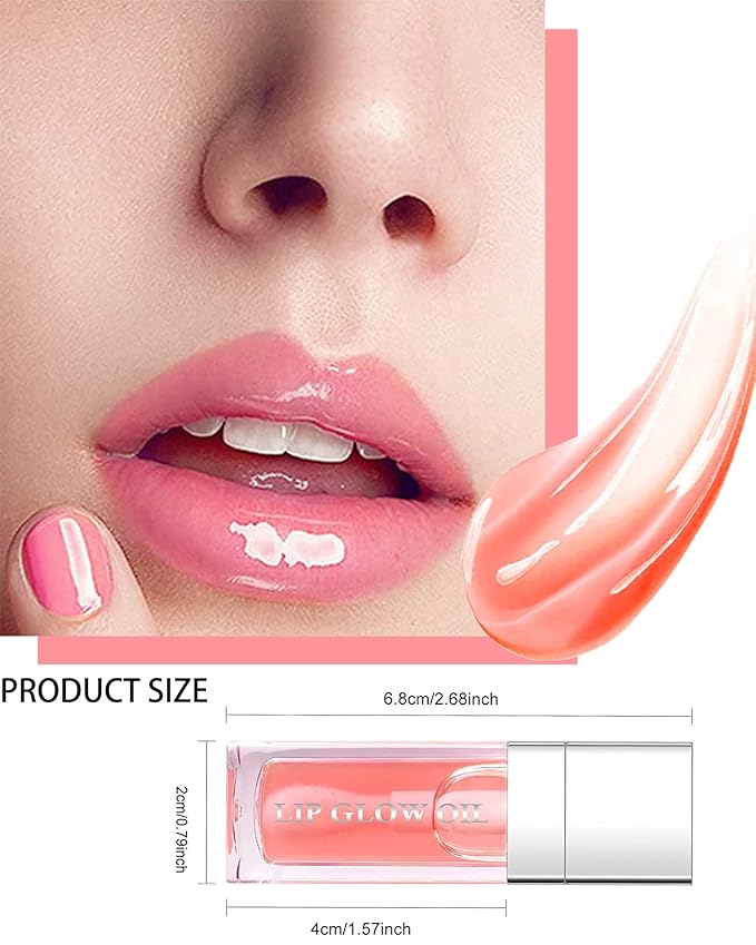 Hydrating Plumping Lip Glow Oil,Tinted Lip Gloss,Transparent Toot Lip Oil,Long Lasting Moisturizing Clear Glow Reviver Lip Oil for Lip Care Dry Lips,Women's Day Makeup Gift for Women(#001 Pink)-VivaGrace Women