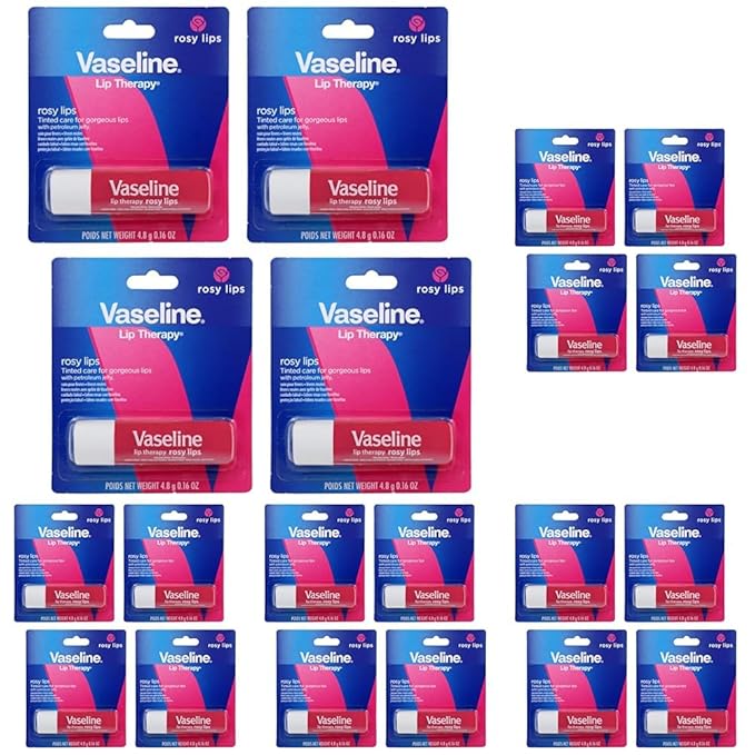Vaseline Lip Therapy Care Rosy, Fast-Acting Nourishment, Ideal for Chapped, Dry, Cracked, or Damaged Lips, Lip Balm, 20-Pack, 0.16 Oz Each-VivaGrace Women