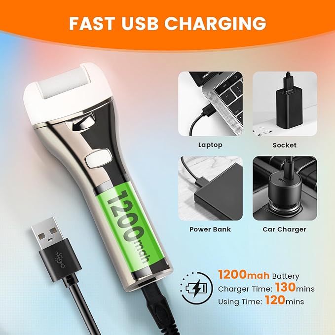 Electric Foot Callus Remover, Rechargeable Portable Electronic Foot File Pedicure Kits, 3 Roller Heads, 3 Speed, Battery Display for Remove Cracked Heels Calluses and Dead Skin-VivaGrace Women