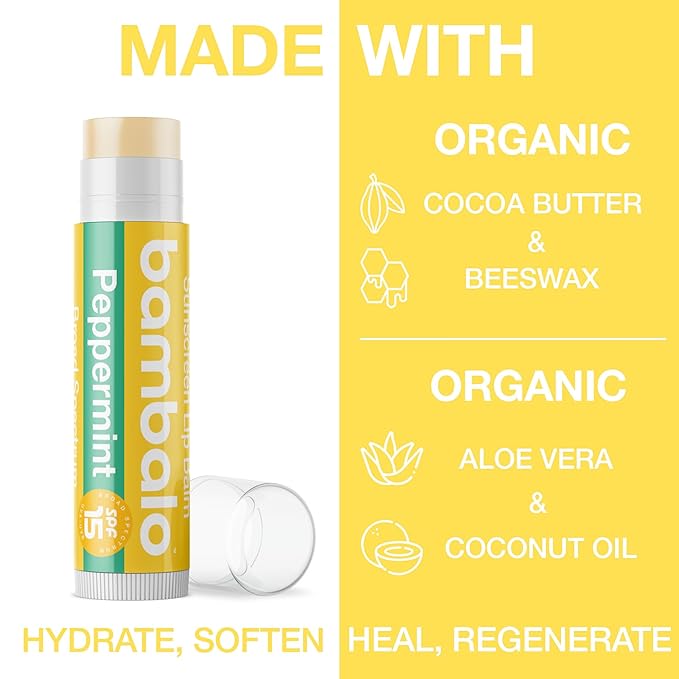 4-Pack Peppermint SPF 15 Lip Balm - Organic Ingredients, Broad Spectrum UVA/UVB Protection - Hydrating & Moisturizing, USA Made-VivaGrace Women