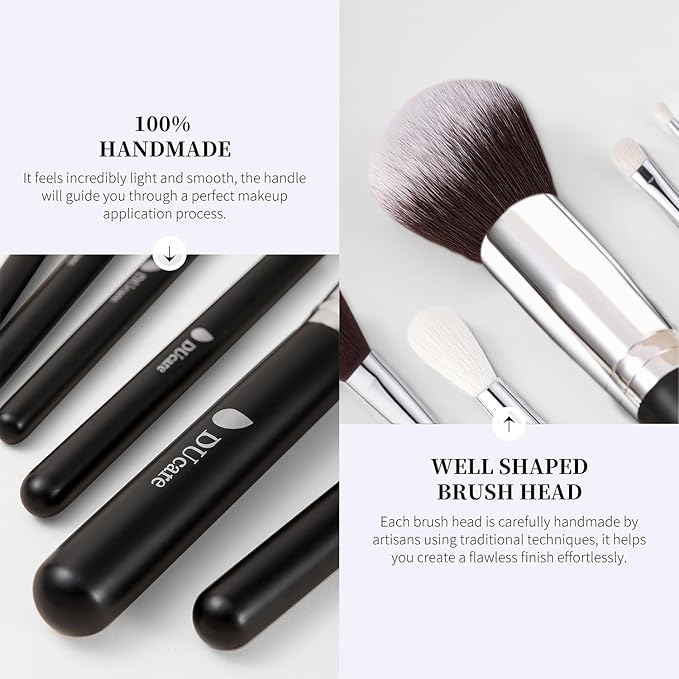DUcare Makeup Brushes with Bag,15Pcs Makeup Brush Set Christmas Gift Travel Kabuki Foundation Blending Blush Eyeliner Shadow Brow Concealer Brushes Kit Black-VivaGrace Women