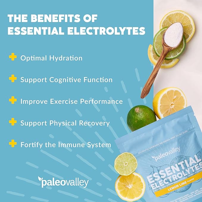 Paleovalley Essential Electrolytes Powder - Full Spectrum Lemon Lime Electrolyte Powder for Hydration, Energy and Muscle Recovery - No Sugar Added - 28 Servings-VivaGrace Women