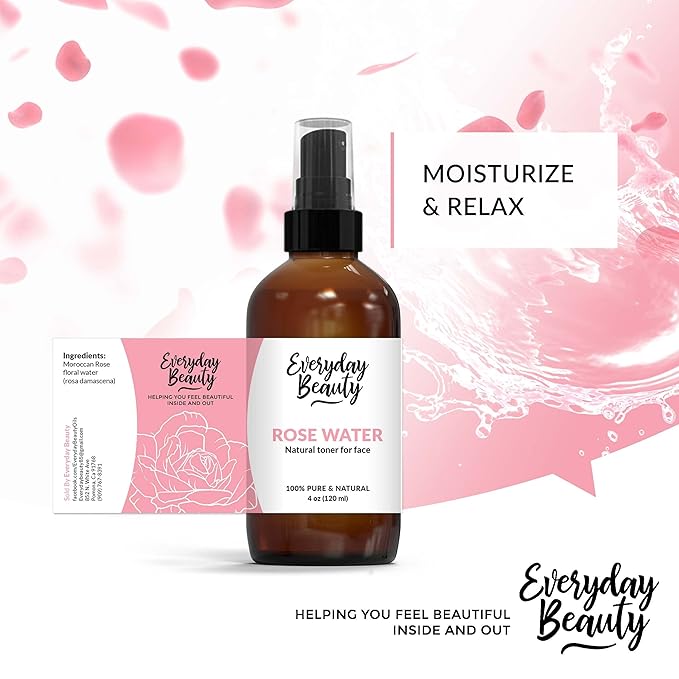 Rose Water Facial Toner - Alcohol-Free Vegan All Natural Refreshing Spray Mist for Face and Hair - Uplifts, Calming & Soothing for All Skin Types 4oz with Fine Mist Cap-VivaGrace Women