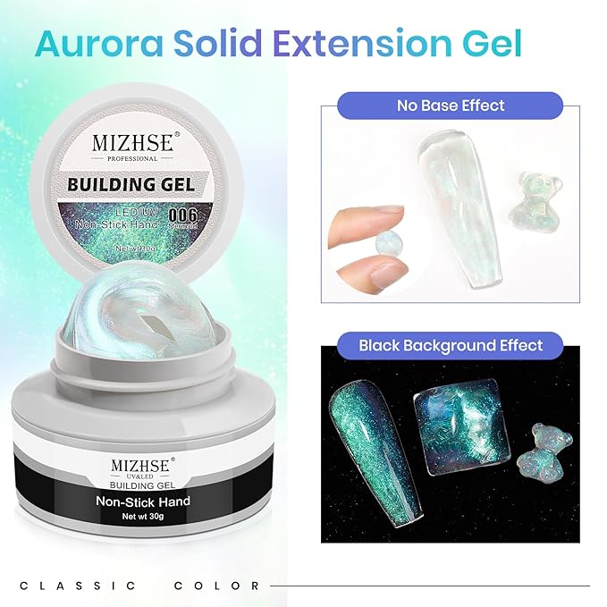 MIZHSE Mermaid Aurora Solid Builder Gel, 1oz Hard Gel for Nails 3D Non-sticky Builder Gels Polish Soak Off for Nails Salon Home DIY Manicure-VivaGrace Women