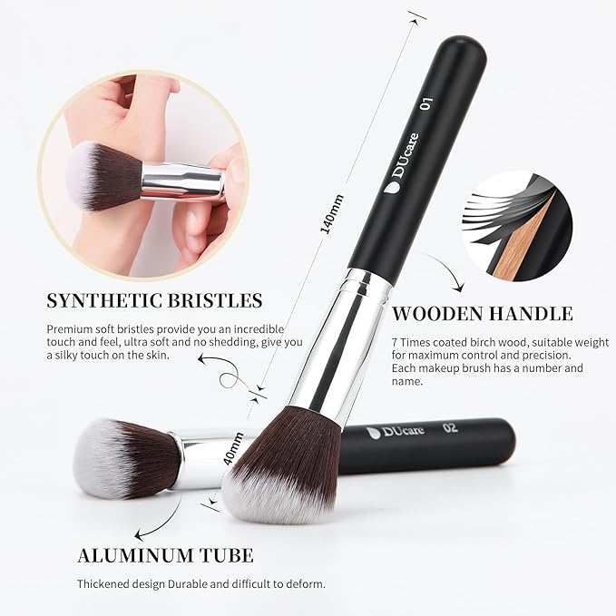 DUcare 15pcs Classic Black Makeup Brush Set with Bag Professional Soft Synthetic Foundation, Blending, Eyeshadow, Powder, Concealer Brushes for Flawless Makeup Application-VivaGrace Women
