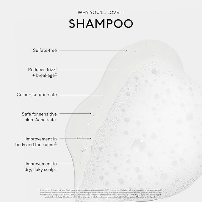 SEEN Shampoo, Fragrance Free - Non-Comedogenic & Sulfate-Free Hair Shampoo- Dermatologist-Developed - Safe for Sensitive, Eczema & Acne Prone Skin-VivaGrace Women