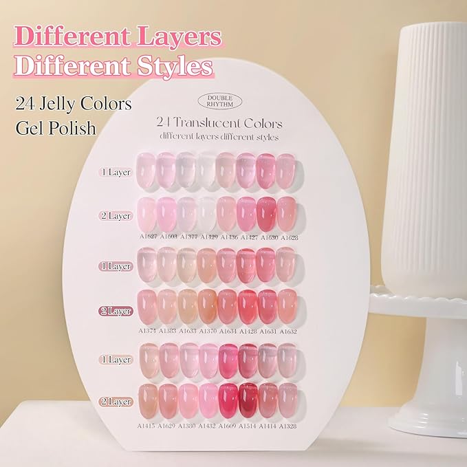 Double Rhythm 28Pcs 0.5Oz Gel Nail Polish Set Same Color Same Bottle Soak Off Gel Polish Kit Nail Art Manicure Salon DIY at Home for Women (Jelly Sheer Clear Collection-T24-8)-VivaGrace Women
