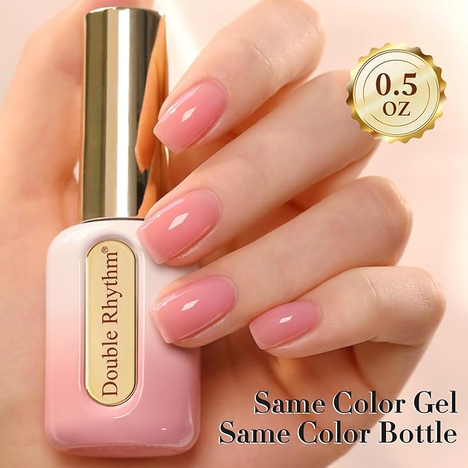 Double Rhythm 0.50 OZ Gel Polish Hema Free Same Color Same Bottle Golden Round Translucent Neutral Natural Milky 15 ML Jelly UV Polish Art DIY at Home (Jelly Pink-C1401)