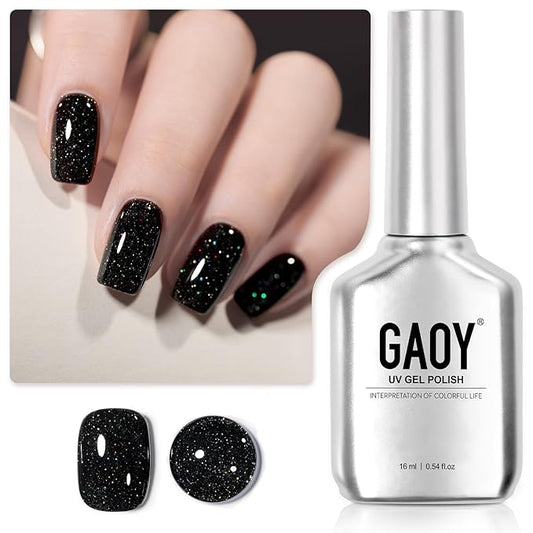 GAOY Black Reflective Glitter Gel Nail Polish, 16ml Flash Holographic Soak Off Gel Polish, UV Light Cure for Nail Art DIY at Home, 2910 Space Glitter