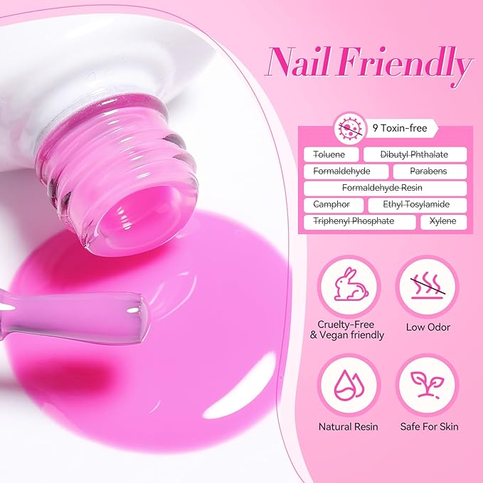 Born Pretty Jelly Gel Nail Polish Set - Milky Jelly Hot Pink Translucent Gel Polish - Spring Summer Neon Pink Valentine's Day Gift 6PCS-VivaGrace Women