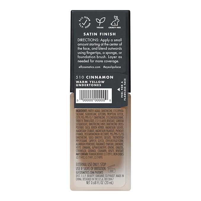 e.l.f. Flawless Finish Foundation, Lightweight & Medium Coverage, Semi-Matte Finish, Cinnamon, 0.68 Fl Oz (20mL)-VivaGrace Women