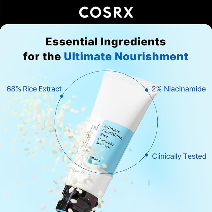 COSRX Ultimate Nourishing Rice Overnight Spa Mask, 60ml / 2.02 fl.oz | Rice Extract 68% and Niacinamide 2%, Korean Skin Care, Animal Testing Free, Paraben Free-VivaGrace Women