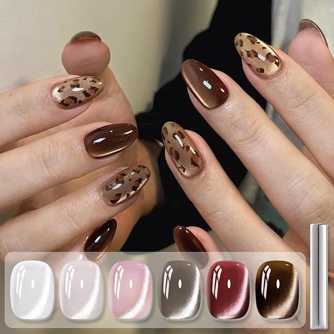 Born Pretty Cat Magnetic Eye Gel Nail Polish, 6 Colors Retro Magnetic Glitter Gel Polish Set Silver Pink Red Nail Polish Kit Soak Off LED Nail Art DIY Salon Gift-VivaGrace Women