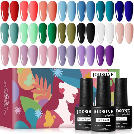 JODSONE 23 PCS Gel Nail Polish Set with Base Glossy and Matte Top Coat Multicolored Gel Nail Long Lasting Suitable for All Seasons-VivaGrace Women