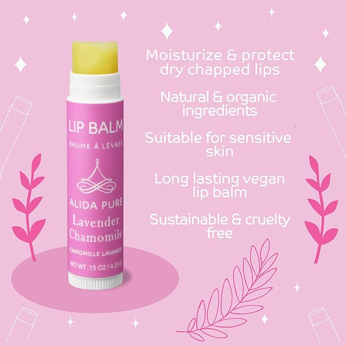 Lavender Chamomile Lip Balm Collection, Vegan Set, Beeswax Free, with Organic Jojoba and Avocado Oil, Vitamin E, Natural Moisturizer for Dry, Chapped Lips, 3 Tube Set-VivaGrace Women