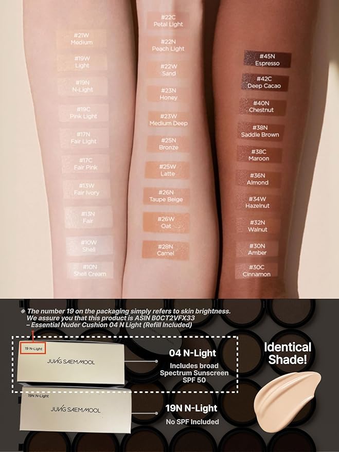 [JUNGSAEMMOOL OFFICIAL] Essential Skin Nuder Cushion (04 N Light) | Refill Included | Natural Finish | SPF50 Broad Spectrum | Makeup Artist Brand-VivaGrace Women