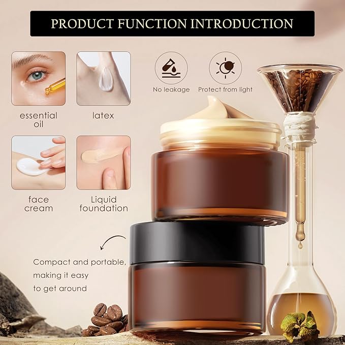 Lil Ray 1 oz Round Amber Glass Jar with Inner Liners and Black Lid (24pcs)-VivaGrace Women