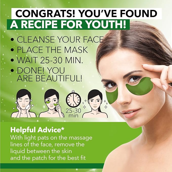 SWISSÖKOLAB Under Eye Patches For Puffy Eyes 24k Gold Eye Mask Dark Circles And Puffiness Collagen Eye Gel Pads Moisturizing & Reducing Wrinkles Anti-Aging Hyaluronic Acid (Green Tea)-VivaGrace Women