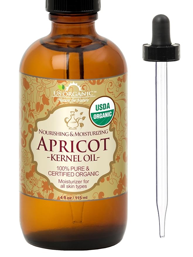 US Organic Apricot Kernel Oil, USDA Certified Organic,100% Pure & Natural, Cold Pressed Virgin, Unrefined in Amber Glass Bottle w/Glass Eyedropper for Easy Application (4 oz (Large))-VivaGrace Women
