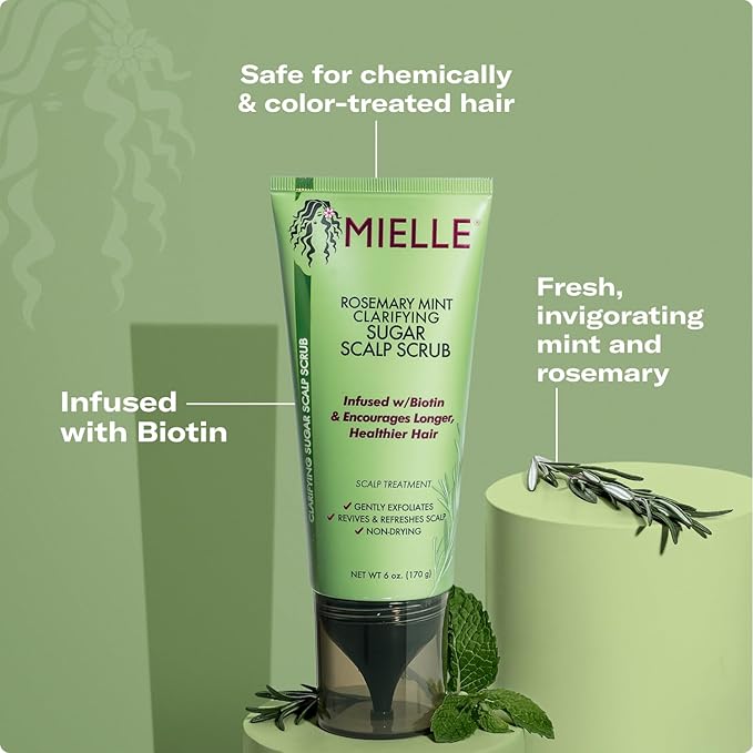Mielle Organics Rosemary & Mint Sugar Exfoliating Scalp Scrub - Gentle Pre-Shampoo Dry Scalp Treatment for Oil & Product Buildup - Biotin Infused Non-Drying, Moisturizing Formula (6 Fl Oz)-VivaGrace Women