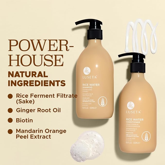 Luseta Rice Water Shampoo and conditioner Set Strengthening & Nourishing Revitalizes Shine for All Hair Types Hydrating & Frizz Control for Women and Men 16.9oz*2-VivaGrace Women