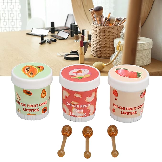 Lip Balm Cute, 3pcs Cute Ice Cream Shape Moisturizing Fragrance Wrinkle Removal Lip Care Cream for Chapped Lips Daily Use-VivaGrace Women