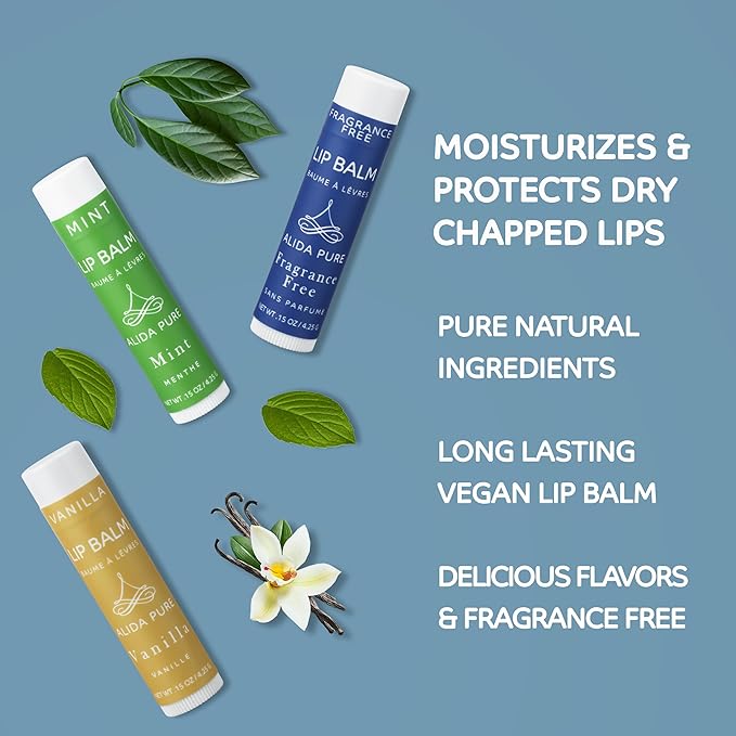 Favorites Lip Balm Collection, Vegan Lip Balm Set, Bees Wax Free, Coconut Oil Free, Avocado Oil, Organic Jojoba Oil, Vitamin E, Natural Moisturizer For Dry Cracked Lips, 3 Tube Set-VivaGrace Women