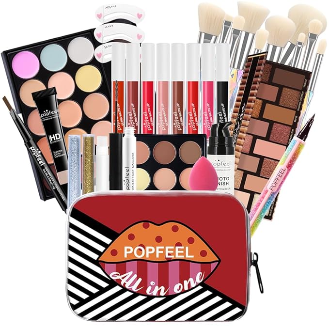 Makeup Kit for Women Full Kit, All in One Makeup Sets for Teens Girls Beginner Gift, Includes Eyeshadow Palette, Liquid Foundation, Concealer, Lip Gloss, Mascara, Powder Puff-VivaGrace Women