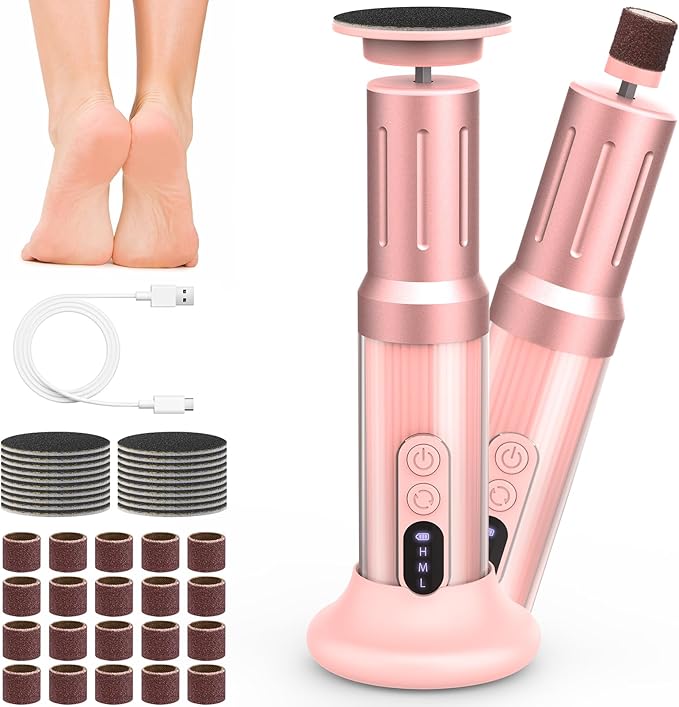 Electric Foot Callus Remover Cordless Electric Foot Filer Kit with 6Speeds Chagring Dock Callus Remover for Women Feet and Nail (Pink)-VivaGrace Women