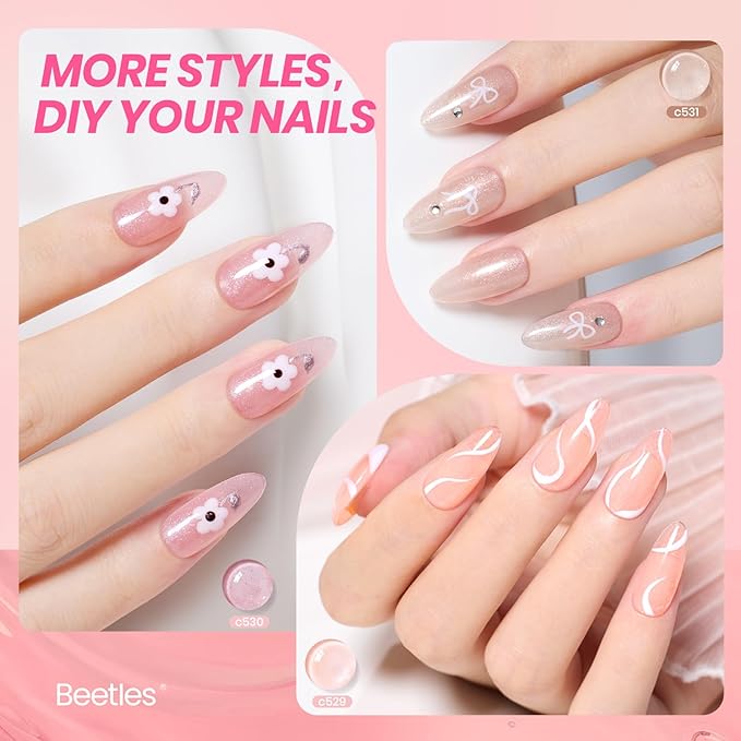 Beetles Jelly Gel Nail Polish Set - 6 Colors Nude Pink Brown Shimmer Giltter Fall Gel Polish Kit Sheer Transparent Effect Soak Off UV Lady with Dreams Collection Gift for Women-VivaGrace Women