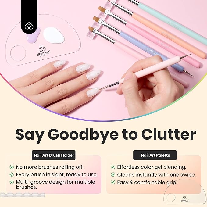 Beetles Gel Polish Nail Art Liner Brushes 5Pcs Painting Art Design Pen Set Diamond Application Rhinestone Handle Drawing Nail Art Brushes Tools Sizes 5/6/11/20/25mm Nail Art Design Gift for Women-VivaGrace Women